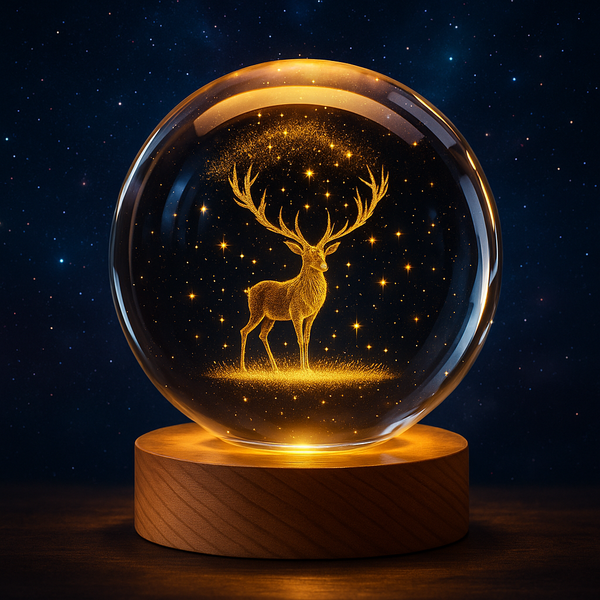Crystal Glass Moon Lamp with LED Light & Wooden Base – Unique Night Light for Home & Gifting